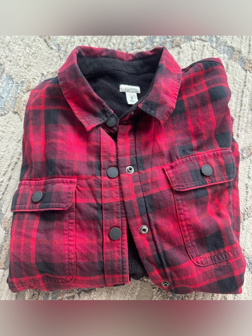 L.L. Bean Red and Black Buffalo Plaid Fleece Lined Flannel Shacket Women’s M
